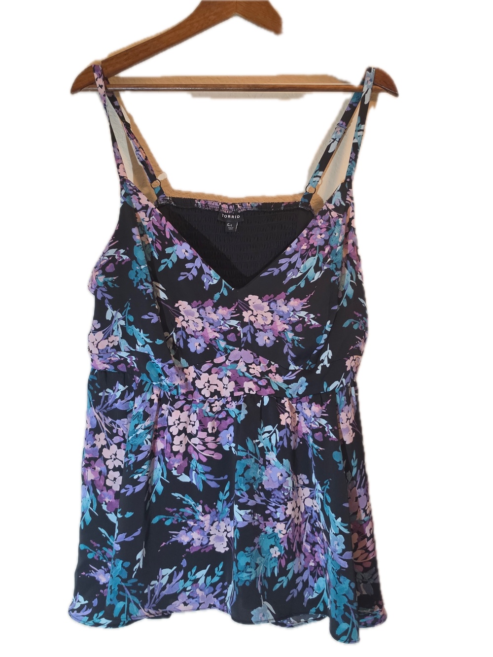 Torrid Tank Womens 4X Black Floral V-Neck Strappy Lined Elastic Waist Casual